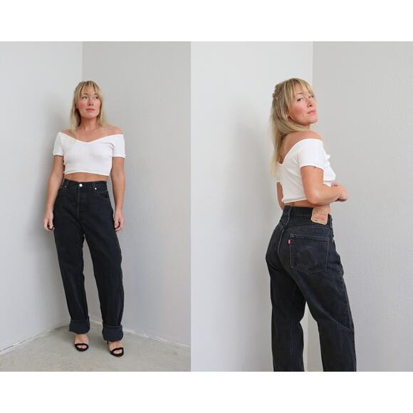 Early 2000's Vintage Levi's 501 Button Fly Black Jeans Women's LG XL 35" 36" - Picture 1 of 10